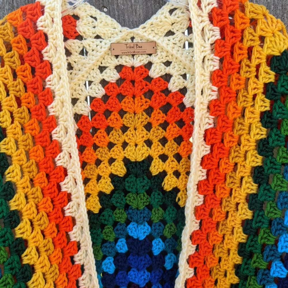 Color Fest Ruana Handmade Crochet by Tribal Bae - Picture 11 of 12